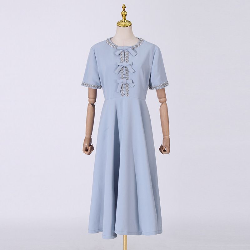 Women's Sweet Long Dress - Japanese & Korean Style With Diamond Neckline & Bow Detail (Casual Elegant Look)_ecoleips.com