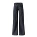 Dark Blue Low Rise Raw Denim Jeans Women's Retro Washed Casual Wide Leg Straight Leg Jeans No Waistband Design For Autumn Winter Style_ecoleips.com