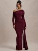 Mozision Skew Collar Long Sleeve Sexy Maxi Dress For Women Gown Fashion Backless Draped Ruched Bodycon Club Long Dress Elegant_ecoleips.com