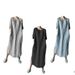 Round Neck Half Sleeve Solid Color Side Split Middle Calf Cotton And Linen Dress Women_ecoleips.com