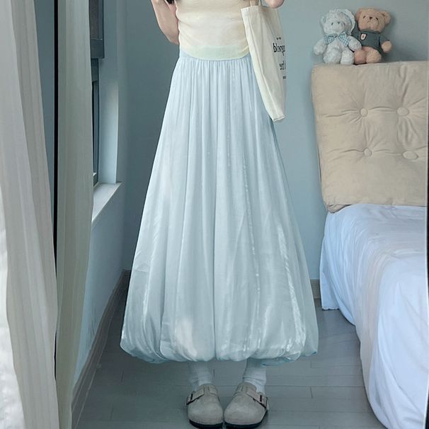 Women's Clothing Blue Streamer Bud Skirt Summer New High Waist A Line Slim Streamer Gauze Skirt Hepburn Style Skirt_ecoleips.com