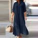 Cotton And Linen Long Irregular Dress, Shirt Collar Twist Button, Casual Skirt, Solid Color Loose Skirt_ecoleips.com