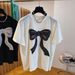 ng2510292 Unique Design With Rhinestone Sequin Bow, Regular Shoulder, Short Sleeve Lace T-shirt For Women, 2025 Summer New Loose_ecoleips.com