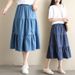 Verve 2025 Spring Summer New Patchwork Cake Women Denim Long A-line Pleated Umbrella Skirt_ecoleips.com