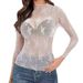 Women's Clothing Tops Long Sleeve Stand Up Collar Transparent Shirt See Through Floral Lace Tops Have Real Shot_ecoleips.com