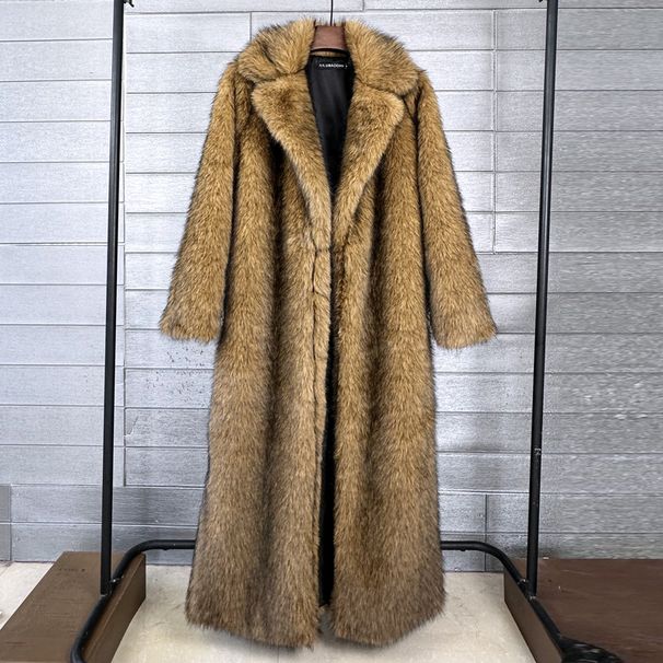 Luxury Faux Fur Coat Women's Long Trench Jacket With Notch Lapel Winter Warm Fashion Outerwear_ecoleips.com
