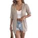 Real Shot Of Spring/summer European And American Casual Solid Color Hollowed-out Sleeve Knit Cardigan, Mid-length Style,_ecoleips.com