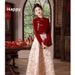 Bride's Toast 2026 Red New Chinese Style Wedding Engagement Dress Women's Sleeve Long Cheongsam Gown_ecoleips.com