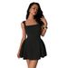 Voya Women's Fashion 2026 Spring Summer New Sexy Elegant Square Neck Sleeveless Strap Slim Short Dress_ecoleips.com