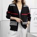Women's Clothing Retro Contrast Color Striped Knitted Cardigan Fashionable And Versatile Temperament Casual Long Sleeves_ecoleips.com
