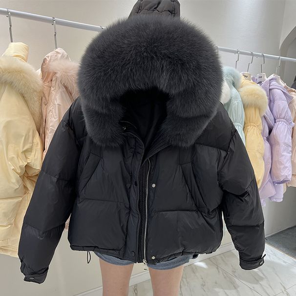 girl Girl Girl Korean Dongdaemun White Duck Large Fur Collar Down Jacket For Women Short Style 2025 New Thick Loose Coat Warm_ecoleips.com