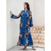 Muslim Ladies Robe Printed Light Luxury Pearl Belt Jalabiya Dress_ecoleips.com