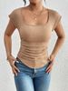 Women's Slim Fit Pleated T-Shirt Spring Autumn Fashion Flutter Sleeve Top For Summer_ecoleips.com