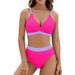 Women's Clothing Split High Waist Sports Swimsuit Contrast Color Cross Gathered Swimsuit_ecoleips.com