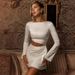 Women's Slim Fit Cropped Body Dress Sexy Hollowed out round Neck European American Style Fashion for Autumn Winter_ecoleips.com
