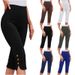 Summer High Waist Capri Pants for Women Elastic Slimming plus Size Loose Casual Leggings with Button Detailing_ecoleips.com