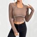 Voya Women's 2026 Autumn And Winter Slim Fit Knitted Long Sleeved Shirt With Exposed Stitching Hanging Neck T-shirt Fashion Top_ecoleips.com