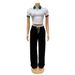 Women's Clothing New Contrast Color Lapel Short Sleeved Belly Baring Top Lace Up Straight Leg Trousers Suit_ecoleips.com