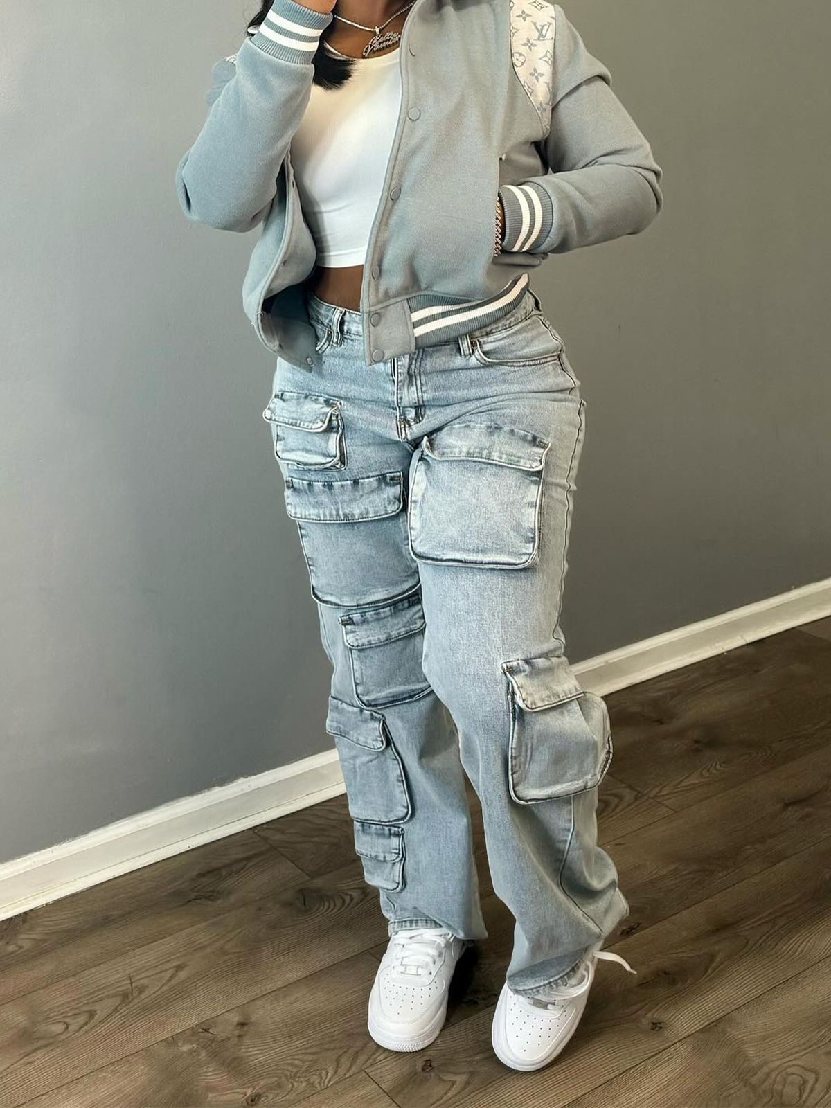 Women's Clothing Stretch Denim Fabric Trousers Fashion Three Dimensional Multi Pocket Workwear Style Clothing_ecoleips.com