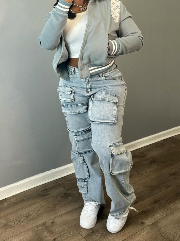 Women's Clothing Stretch Denim Fabric Trousers Fashion Three Dimensional Multi Pocket Workwear Style Clothing_ecoleips.com