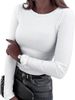 2025 Autumn New Product Fashion Women's Long Sleeve Elastic Round Neck Ribbed Slimming T-shirt Top_ecoleips.com
