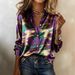 Women's 3D Printed Satin Blouse V-Neck Long Sleeve Flowy Polyester Top for Office And Date Night Multicolor Sizes S to 5XL_ecoleips.com