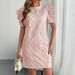 European And American Cross-border 2026 Summer New Women's Puff Sleeve Textured Jacquard Round-neck Vintage Style Dress_ecoleips.com