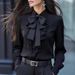 Elegant Women's Clothing Bow Tie Blouse Ruffled Edge Fashion Top For Ladies New Style 2026_ecoleips.com