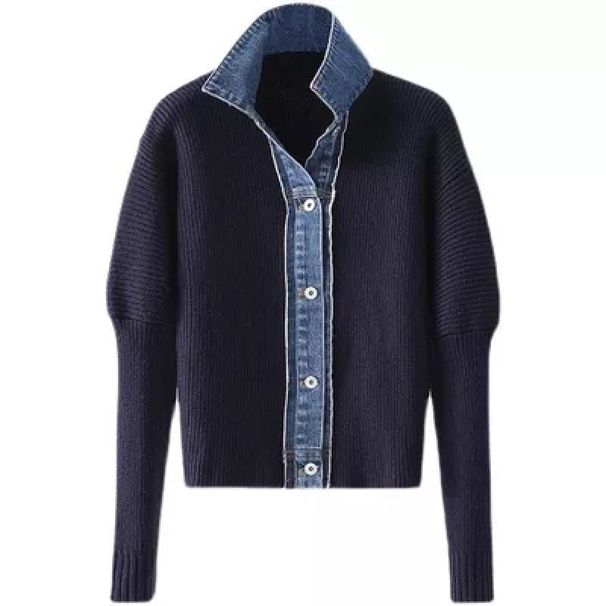 Women’s Clothing Autumn and winter new cardigan sweater for women Korean loose denim stitching knitted jacket outerwear top_ecoleips.com