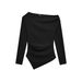 Women's Asymmetrical Pleated T-Shirt Long Sleeve Solid Color European And American Style Top for Autumn Foreign Trade_ecoleips.com