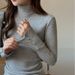 Women's High Neck Long Sleeve T-Shirt Autumn Winter Faux Cashmere German Velvet Design Base Layer Straight Shoulder mid Neck_ecoleips.com
