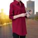 Women's Clothing Medium Length Long Sleeved Korean Version Loose Versatile Student Base Bf Shirt Large Size Navy Blue Wine Red_ecoleips.com