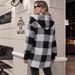 Women's Clothing Oversized Plaid Color-Block Knit Cardigan - Cozy Long Sleeve Hooded Sweater For Casual Streetwear_ecoleips.com