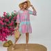 Women's Floral Print V-Neck Dress Three-Quarter Sleeve Breathable Cotton Linen Blend A-Line Midi Casual Office Wear_ecoleips.com