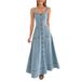 Women's Clothing New Denim Mid Length Dress Backless Sling High Waist Long Skirt Temperament Commuting_ecoleips.com