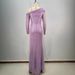 Women's Clothing V Neck One Shoulder Mid Waist Slit Flower Long Sleeved Slimming Evening Dress_ecoleips.com