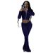 European American Style Women's Clothing Set On .: Solid Color Long-sleeve Sexy Cropped Cardigan And Flared Pants_ecoleips.com