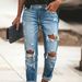 Women's Clothing Casual Washed Hole Straight Street Style Non Stretch Jeans_ecoleips.com