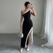 Voya Women's Fashion Socialite Style Sexy Dress Summer New Item Contrasting Slit Long Skirt_ecoleips.com