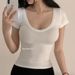 Dongdaemun GW106yi Women's Sexy Deep V Neck Short Sleeve T-Shirt Comfortable Tight Fit Essential Top_ecoleips.com