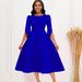 Women's Clothing Elegant Round-Neck Flutter Sleeve A-Line Party Dress | Stretch Fit Formal Midi Dress In Rich Colors_ecoleips.com