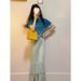 Fashionable Youthful Slim Fit Elegant Slimming Suit Early Spring Little Blue Top And Skirt Two-Piece Set_ecoleips.com