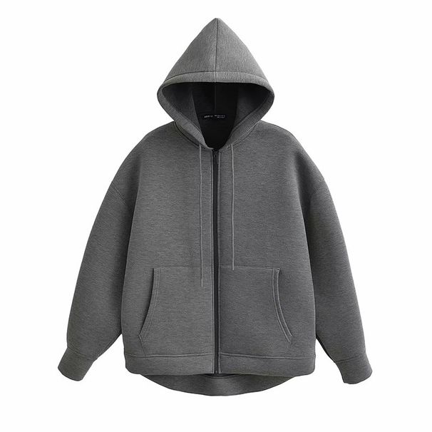 Women's Clothing Vintage Zip-Up Hoodie Sweatshirt Women's Streetwear Parka Coat With Hood, Loose Fit Casual Pullover, Polyester Fleece Lined_ecoleips.com