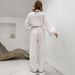 White Cotton Linen Sleeve Long Pants Comfortable Loose Pajamas Two-Piece Set European And American Autumn New Home_ecoleips.com