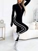 K New Women's Long Sleeve Fitted Striped Semi-Zip Bodysuit_ecoleips.com