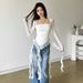 Irregular Ruffled Ribbon Off-Shoulder Slim Fit T-Shirt Sexy Unique Design Early Autumn Top For Women_ecoleips.com