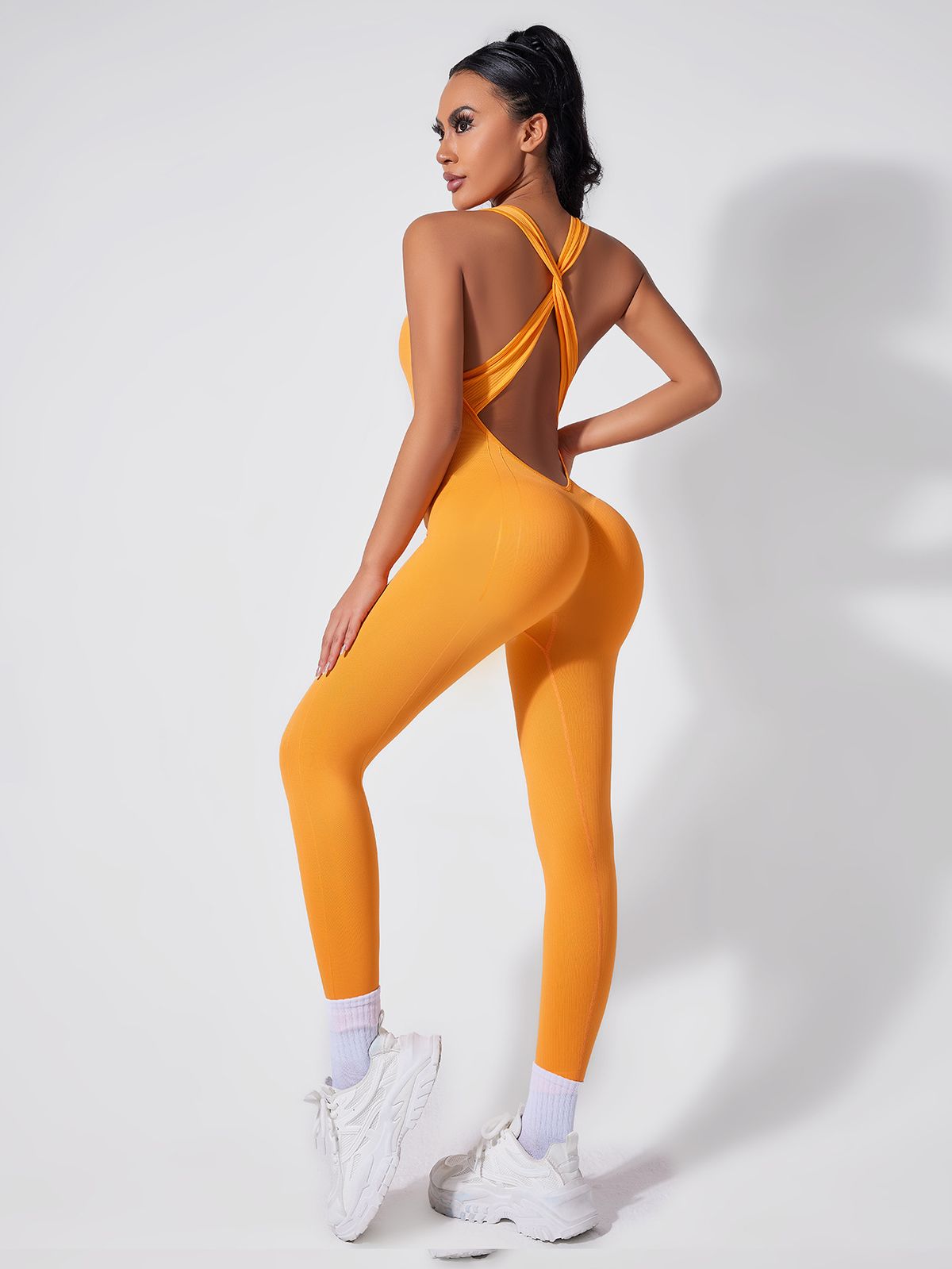 Women's Clothing New Pilates Seamless Deep V Backless Yoga Jumpsuit For Women With Slightly Flared Hip Lifting Quick Drying Sports Jumpsuit_ecoleips.com