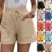 Women's High Waist Casual Fashion Shorts Loose Fit Solid Color Summer Linen Pocket Shorts_ecoleips.com