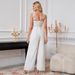 Women's Clothing Elegant V-Neck Wide Leg Jumpsuit - Chiffon & Lace Wedding Party Romper For Women, Sexy & Classy White One-Piece Pantsuit (S/M/L/XL)_ecoleips.com