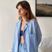 Blue Striped Sleeve Long Pants Loose Wearable Pajama Set European And American Autumn Winter New Women's Homewear_ecoleips.com